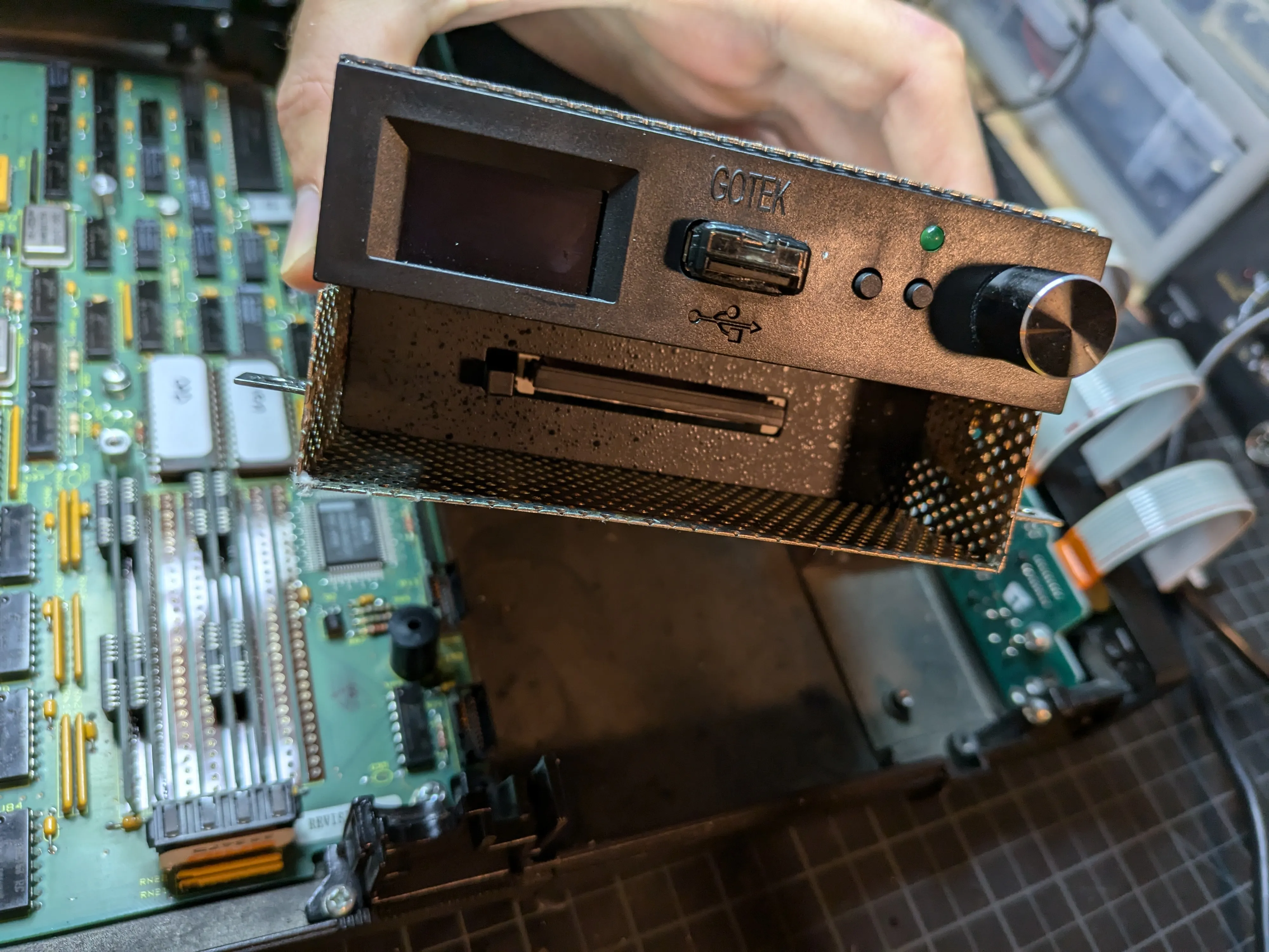 Gotek floppy emulator with CF-IDE adapter visible