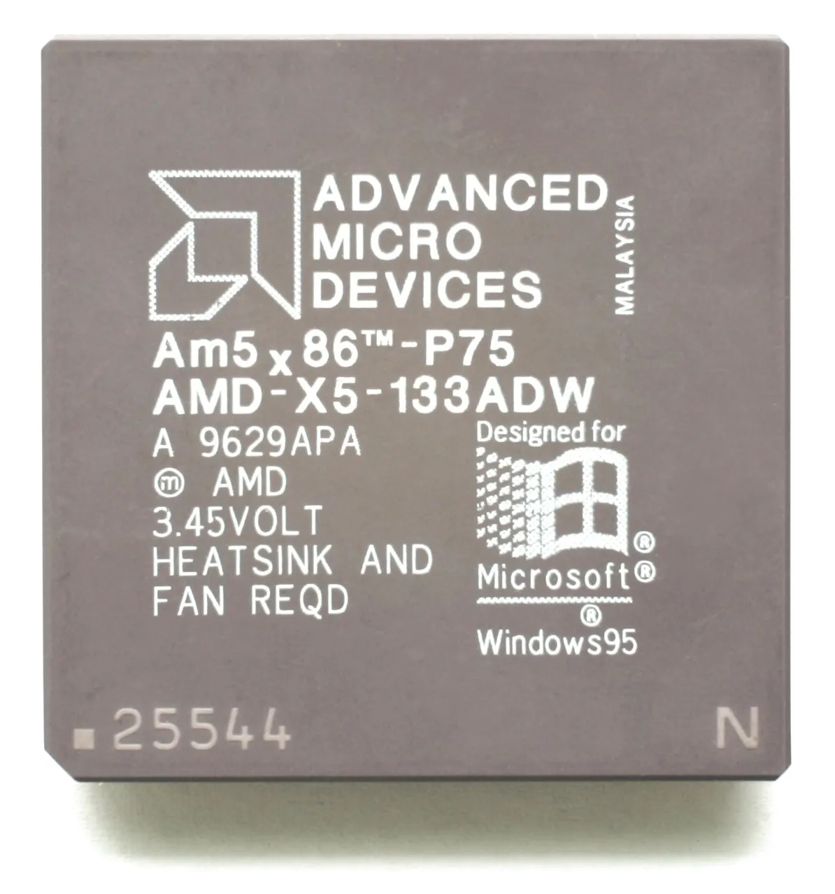 AMD Am5x86-P75 ADW variant, note HEATSINK AND FAN REQD