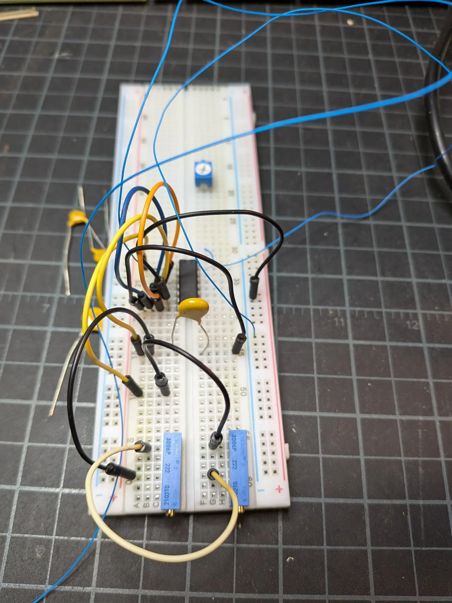 Delay circuit prototyped on breadboard