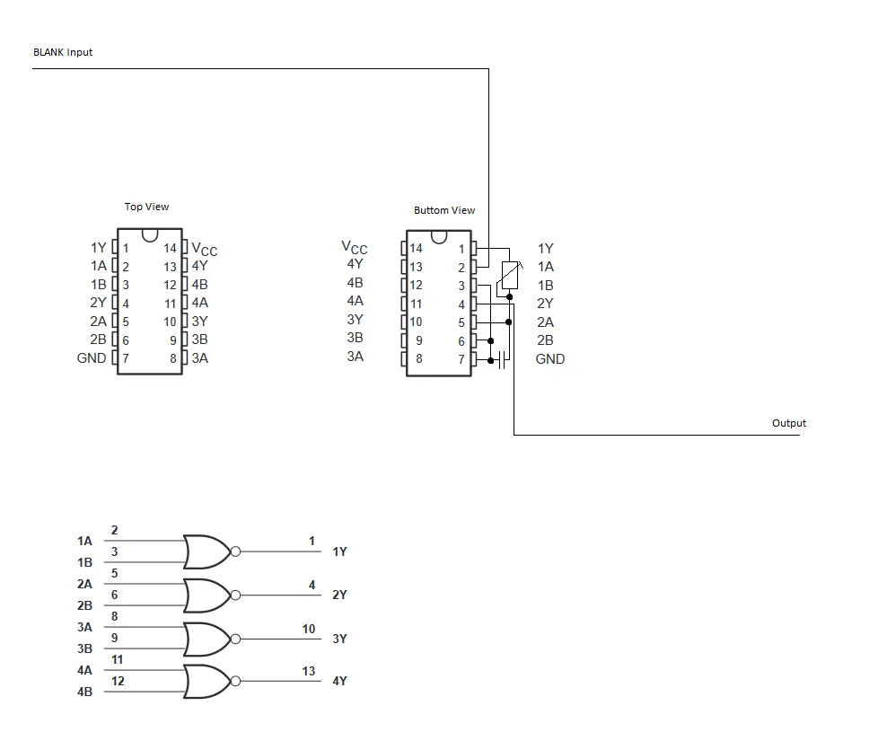 74AS02 wiring diagram, top/bottom pin views and logic diagram