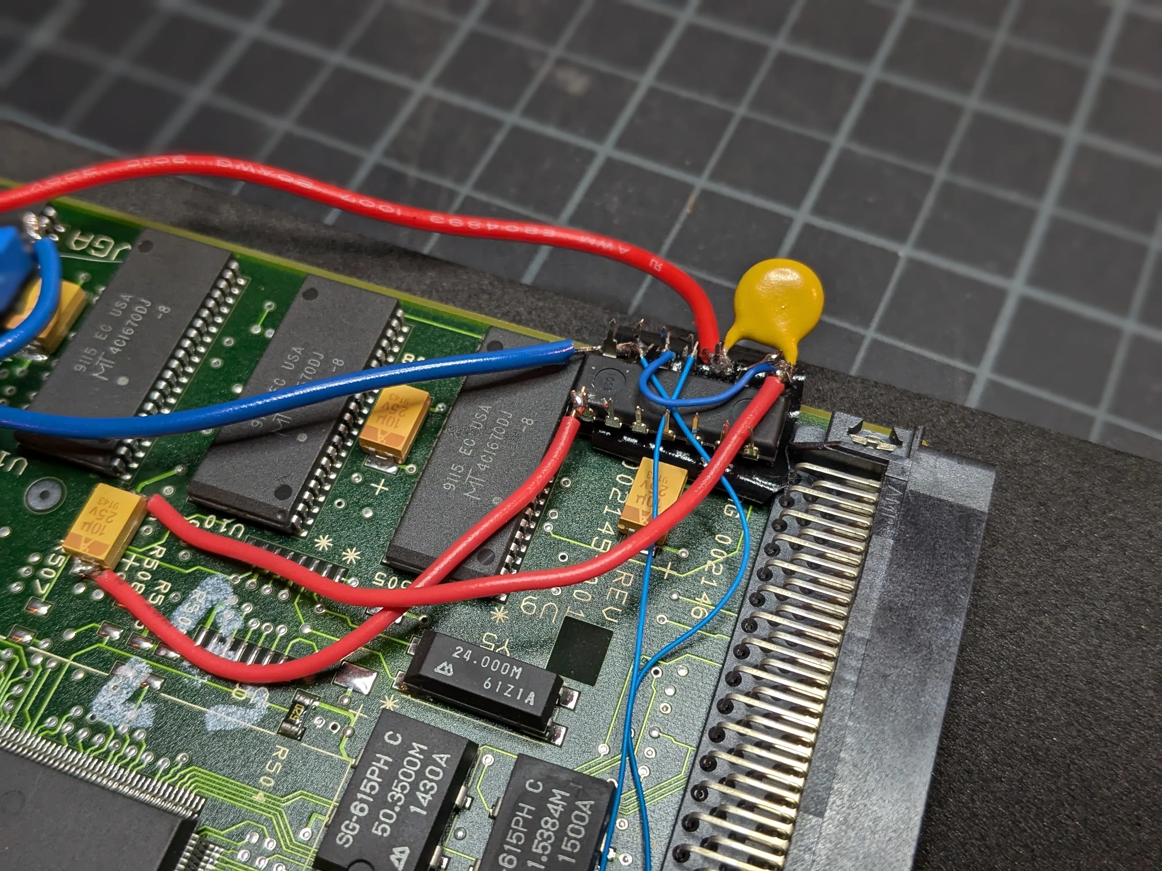 Close-up of 74AS02 circuit on the video card