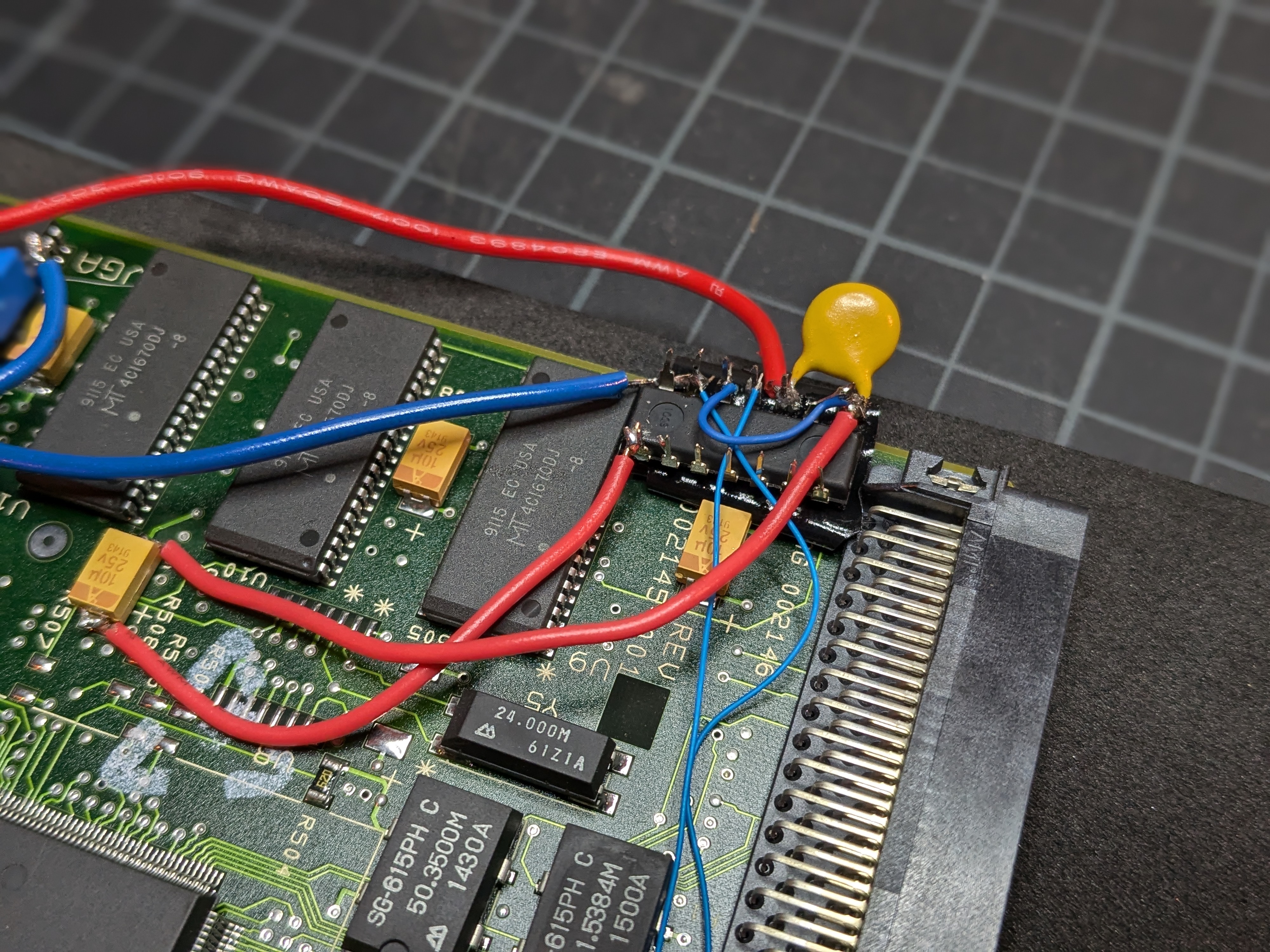 Close-up of 74AS02 circuit on the video card